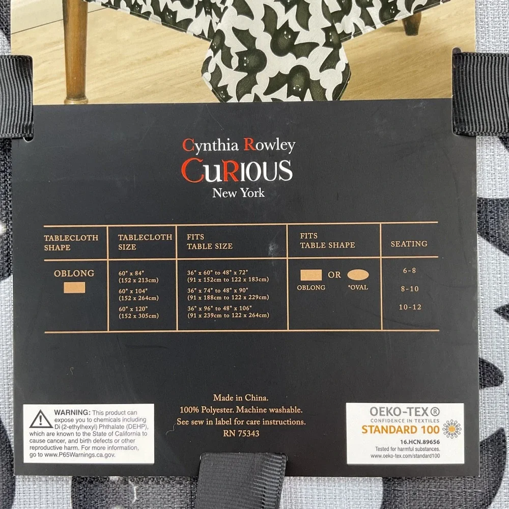Cynthia Rowley Curious Bat Attack Halloween Tablecloth Oblong 60x104 Black Gray